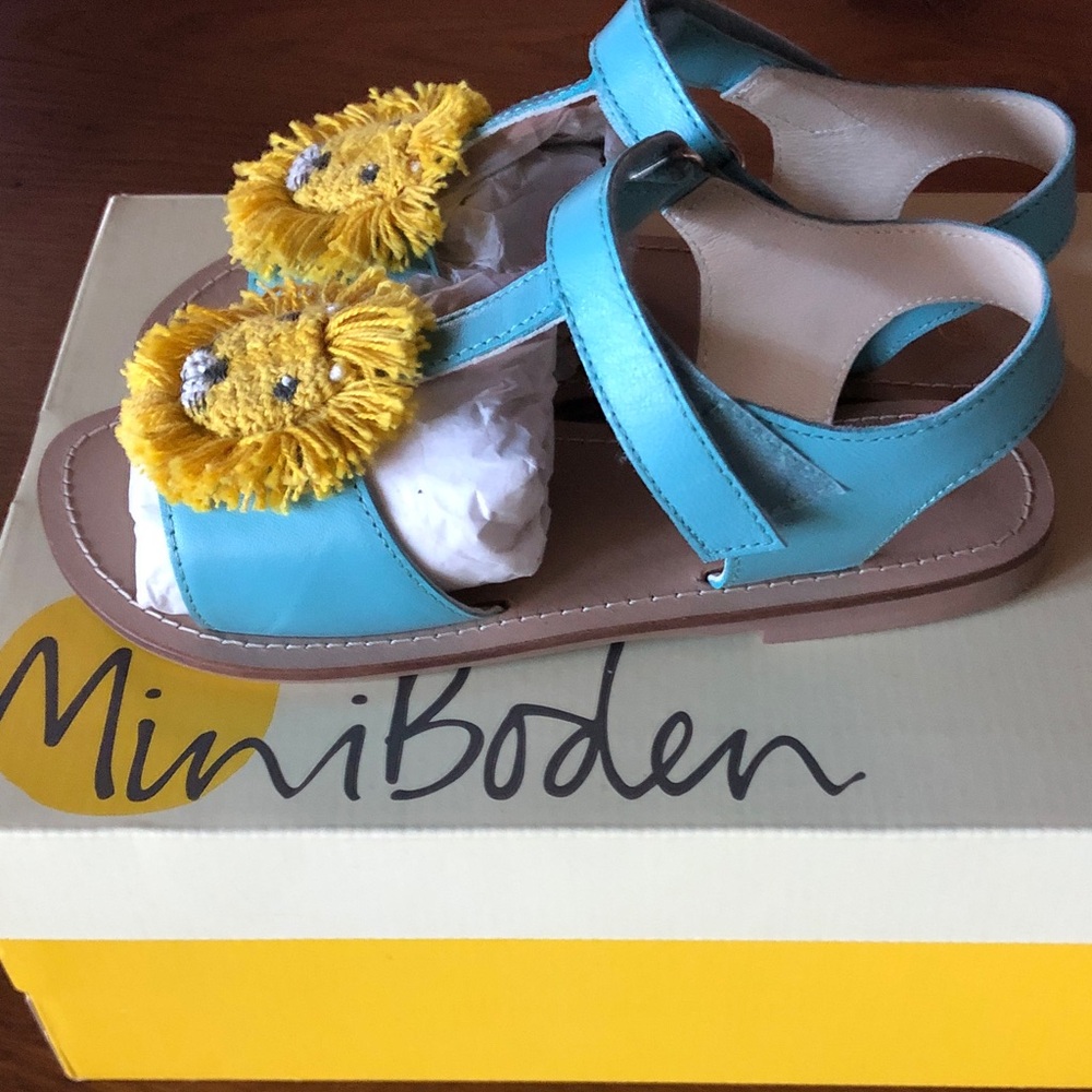 Mini Boden Blue Sandals Raffia Yellow Lion Appliqué - Picture 6 of 8